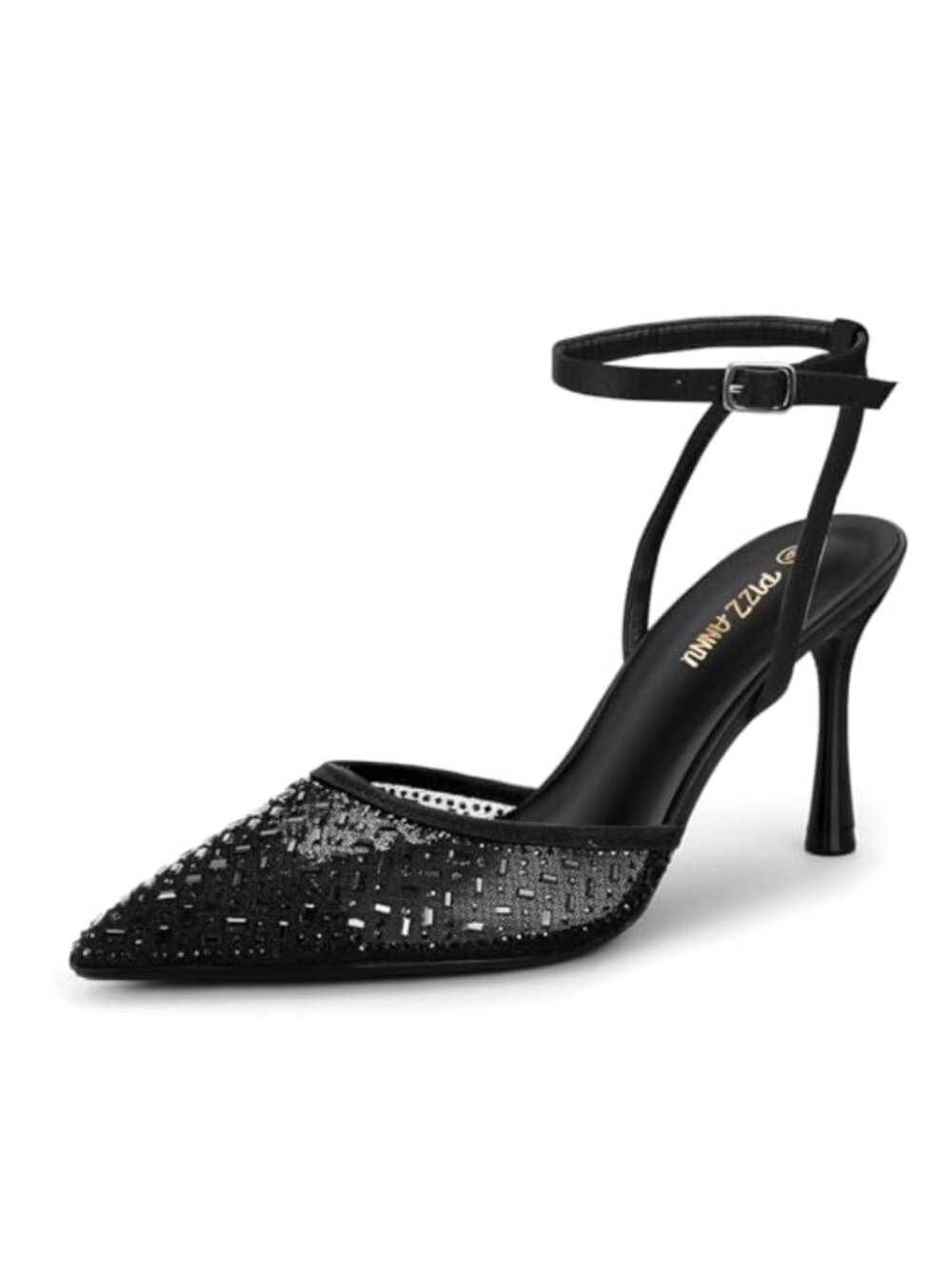 Women's Rhinestone Mesh Stiletto Heels Ankle Strap Party Pumps Shoes